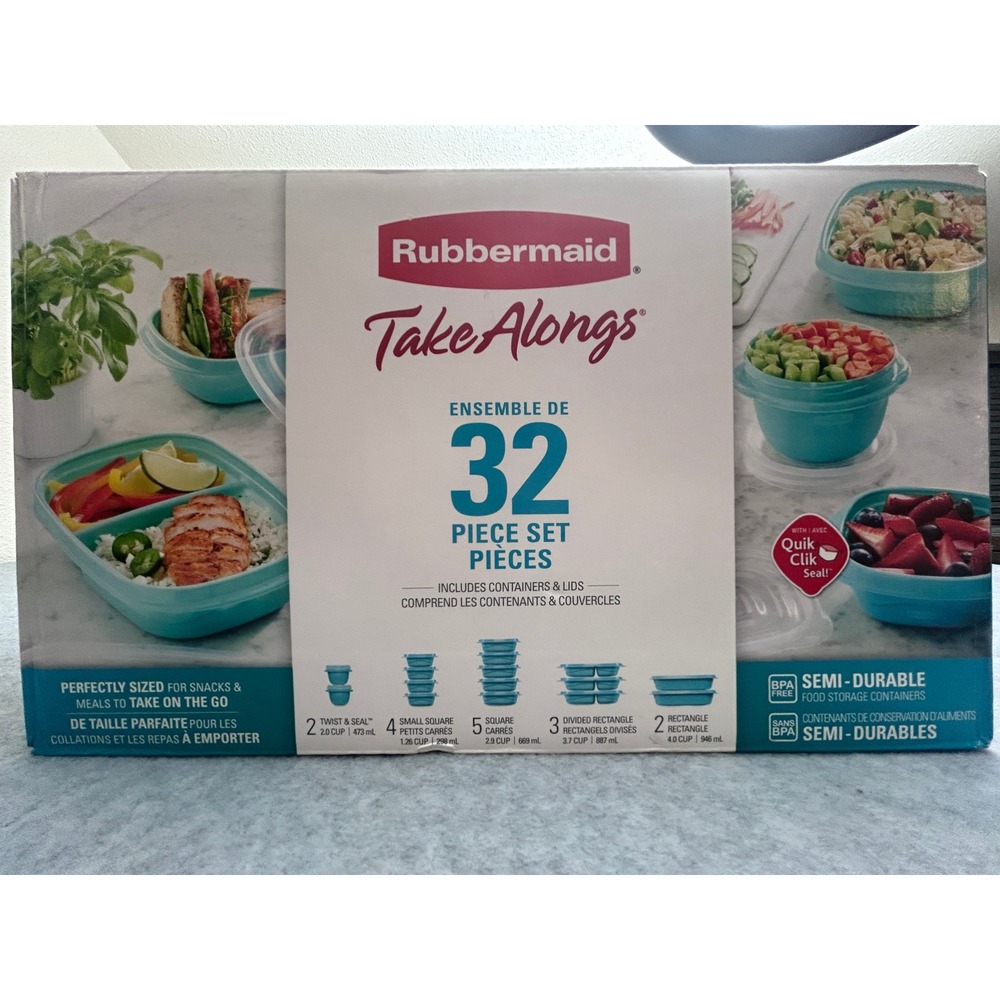 Rubbermaid TakeAlongs 32 Piece Food Storage Container Set Teal BPA Free NEW